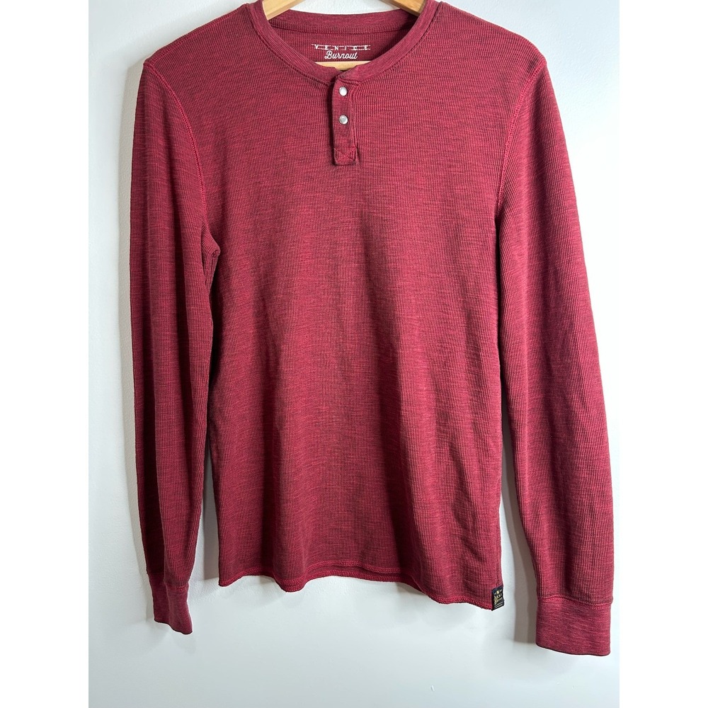 Lucky Brand Venice Burnout Thermal Long Sleeve Henley Shirt Mens Size S Burgundy